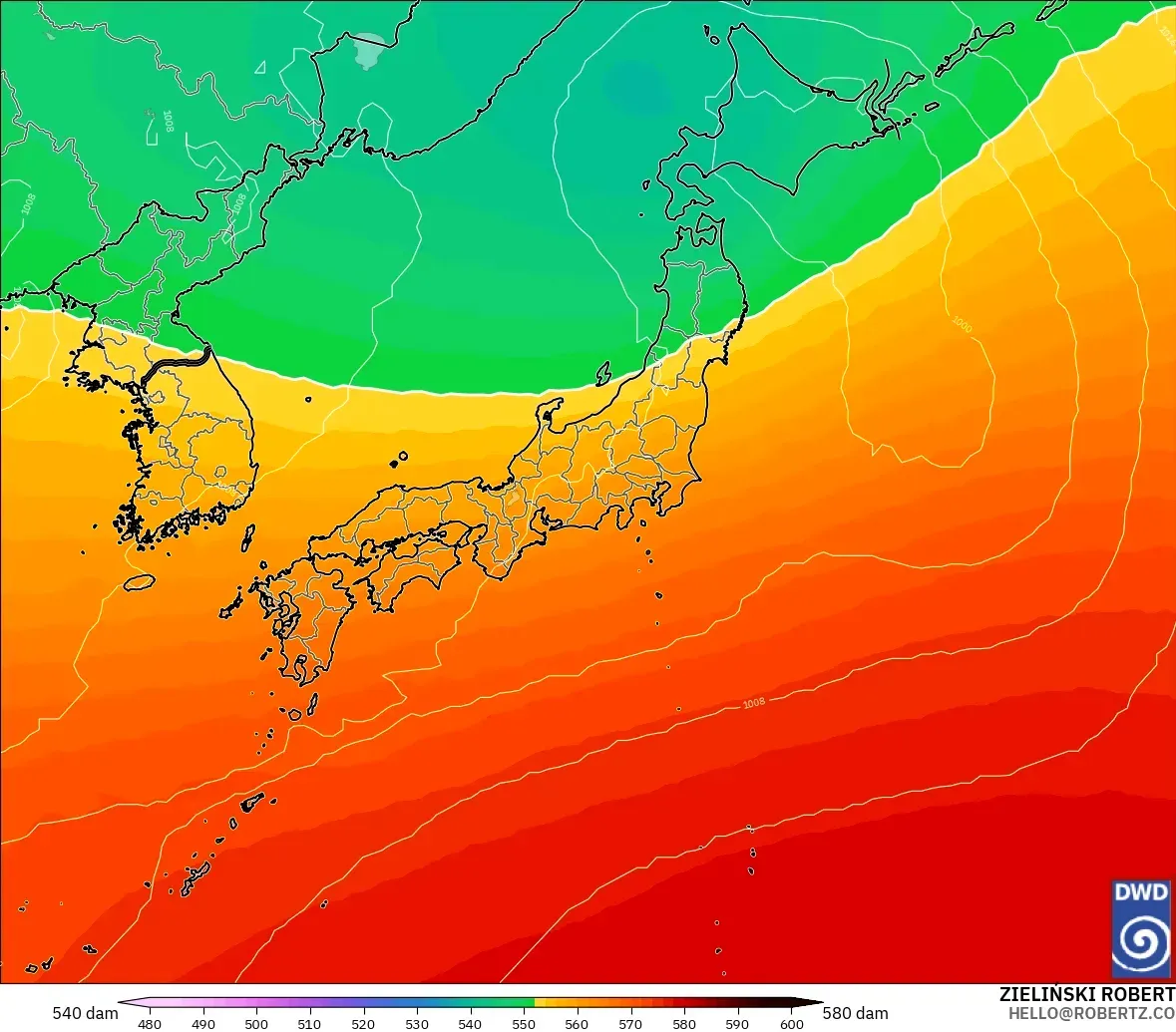 ICON modelo - Japan, Geopotential height at 500hPa