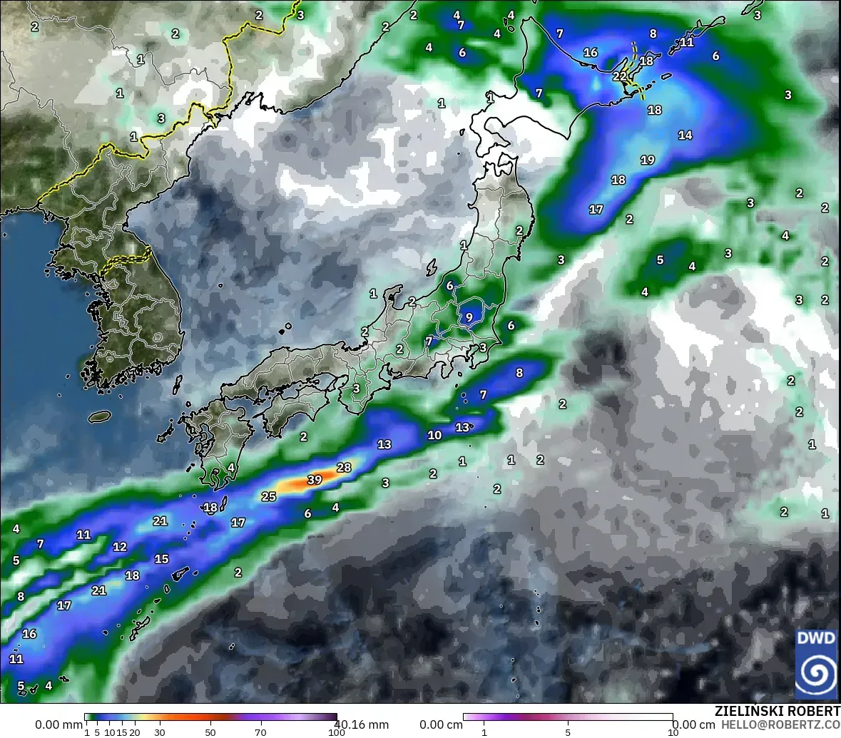 ICON modelo - Japan, Precipitation, Clouds, and Pressure
