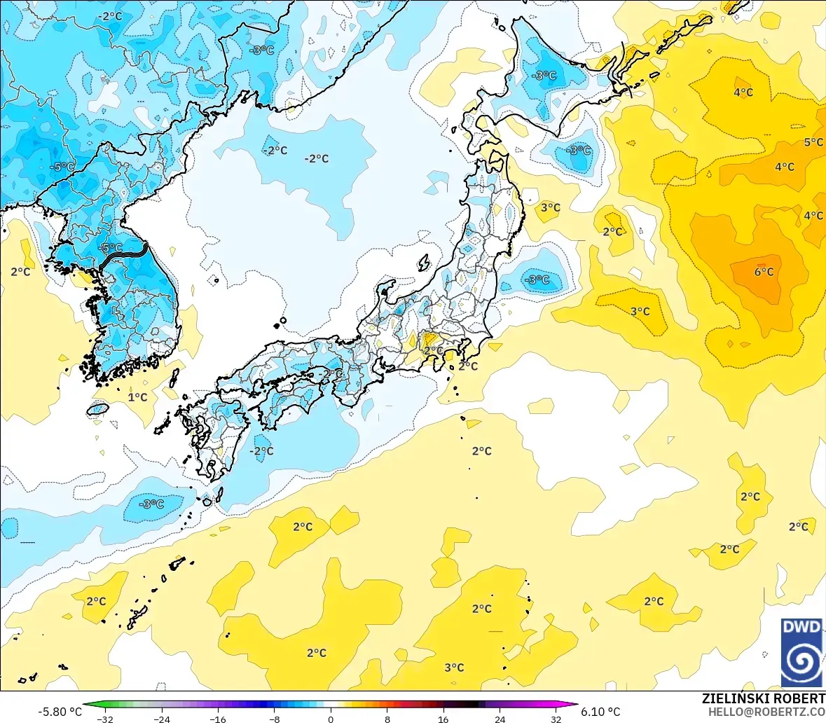 ICON modelo - Japan, Temperature at 2m Anomaly
