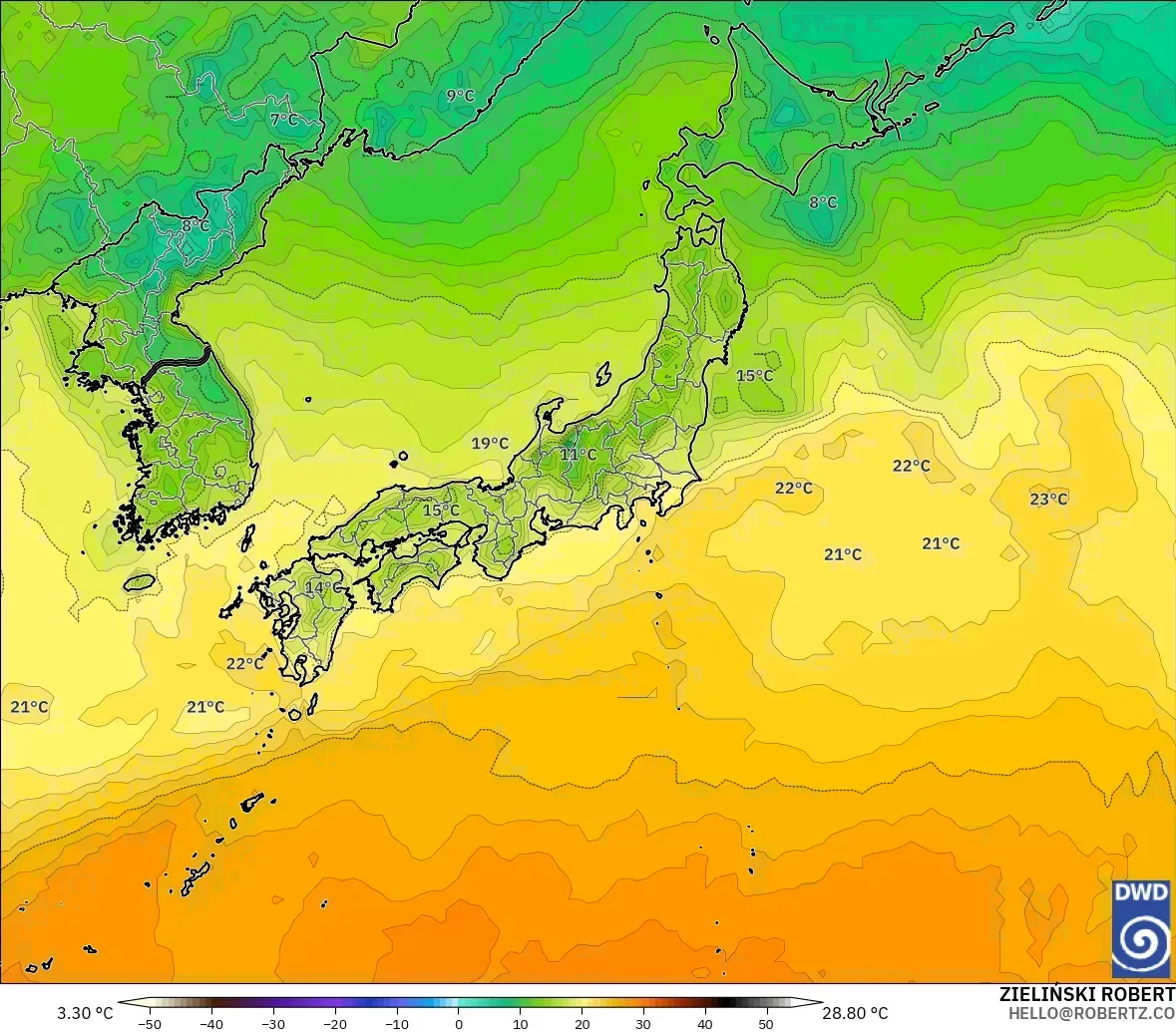 ICON modelo - Japan, Temperature at 2m