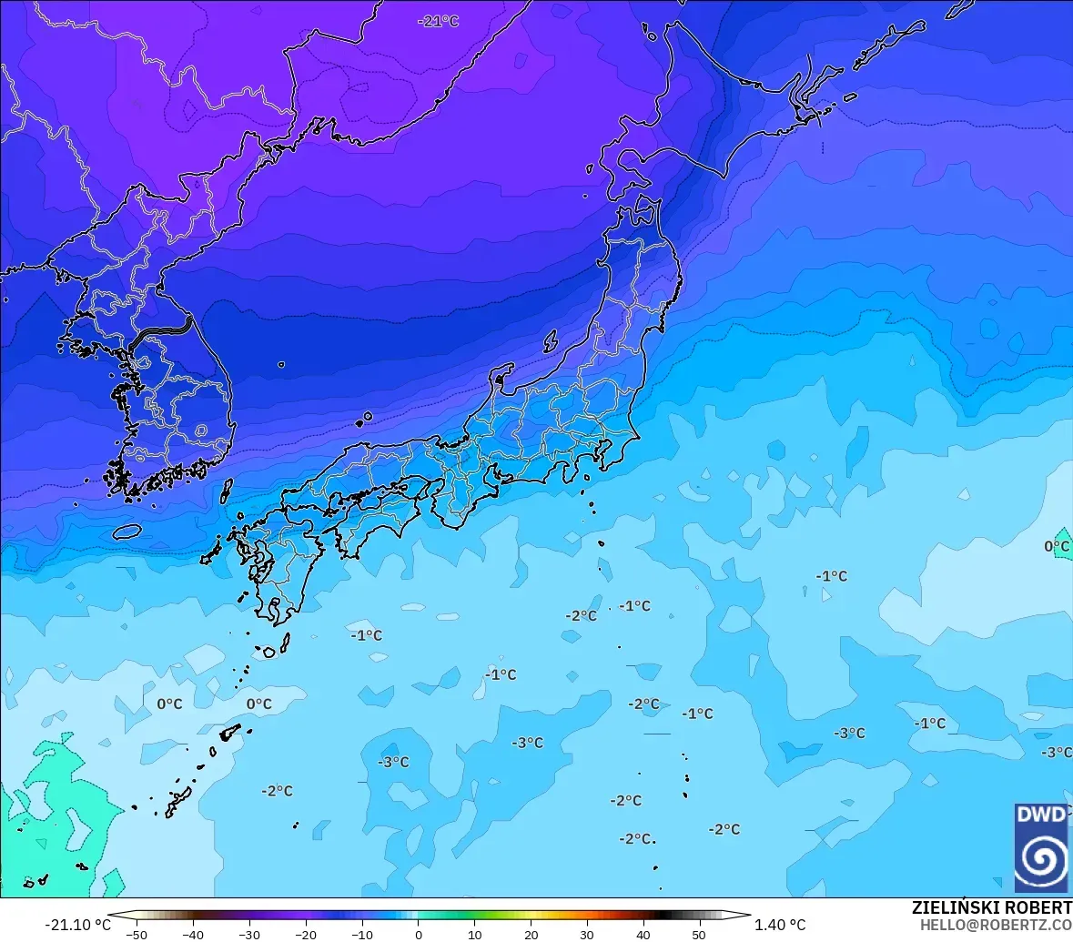 ICON modelo - Japan, Temperature at 500hPa