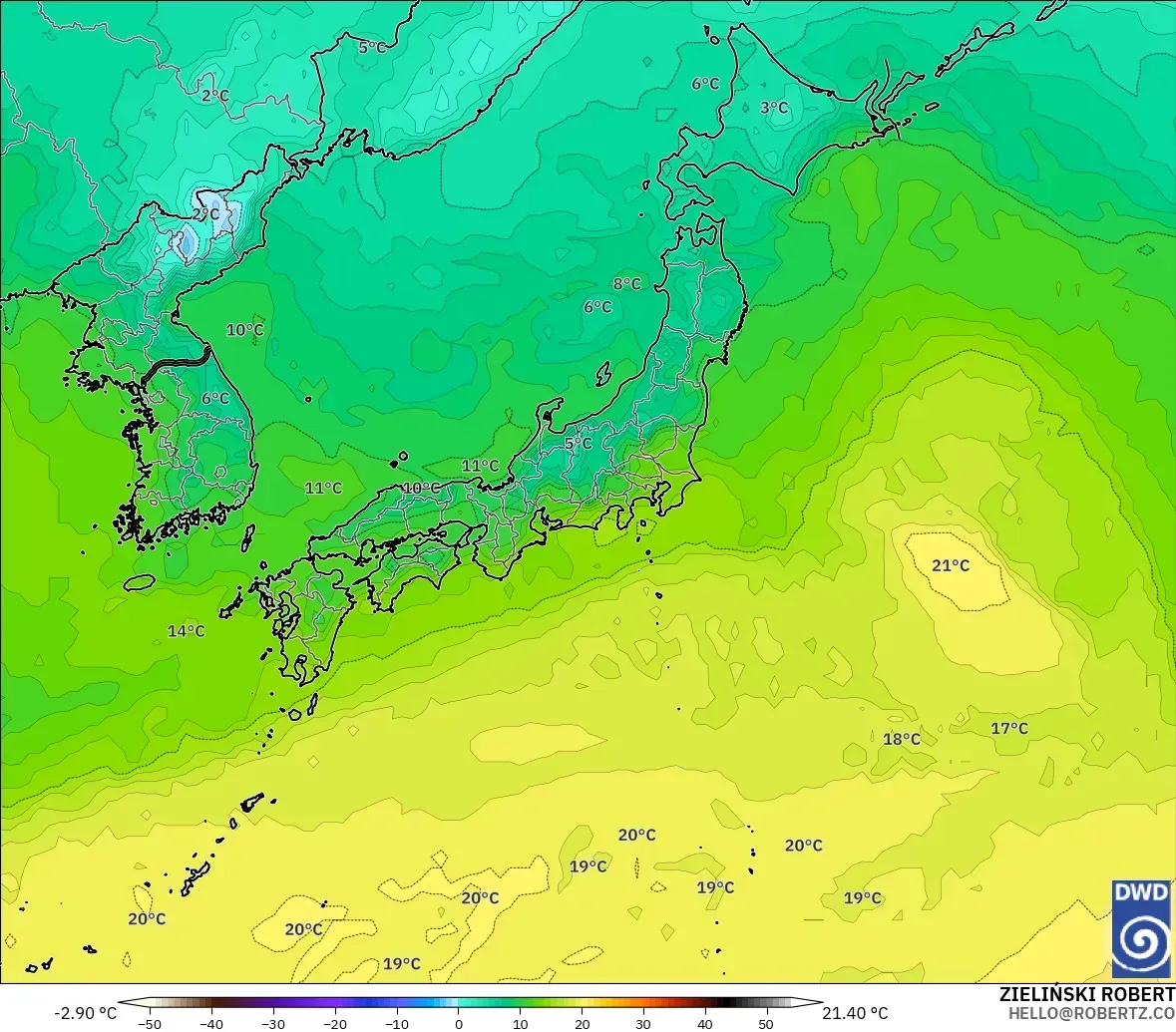 ICON modelo - Japan, Temperature at 850hPa