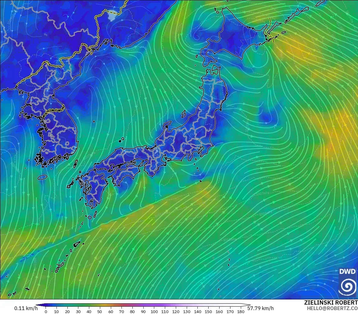 ICON modelo - Japan, Wind at 10m