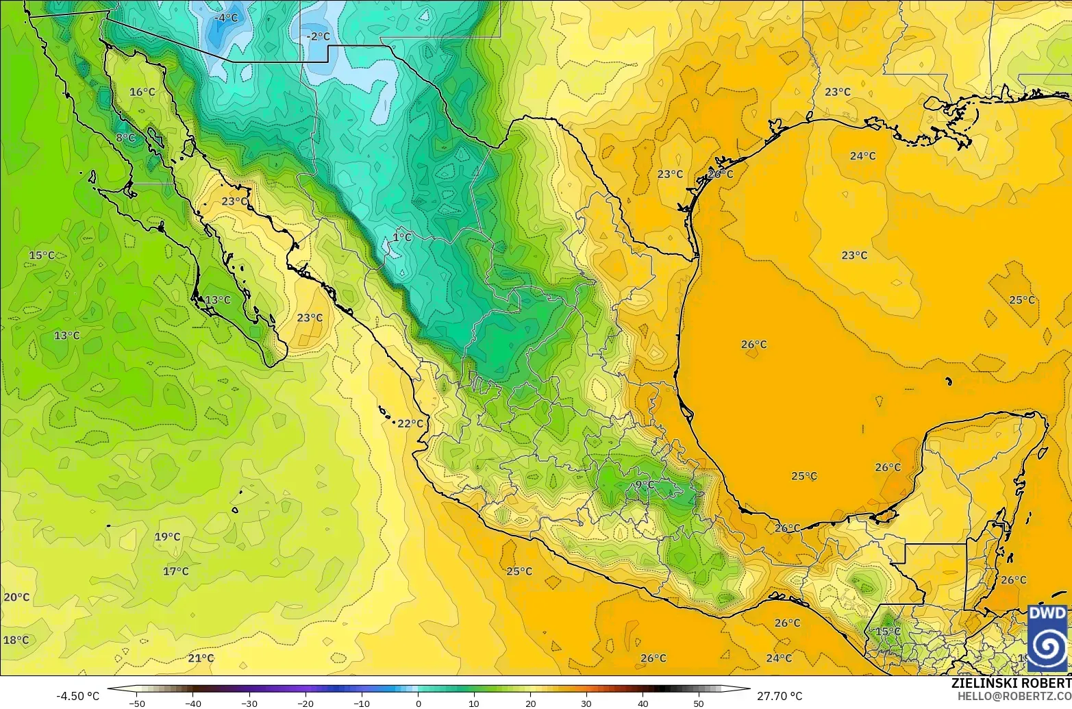 ICON modelo - Mexico, Dewpoint at 2m