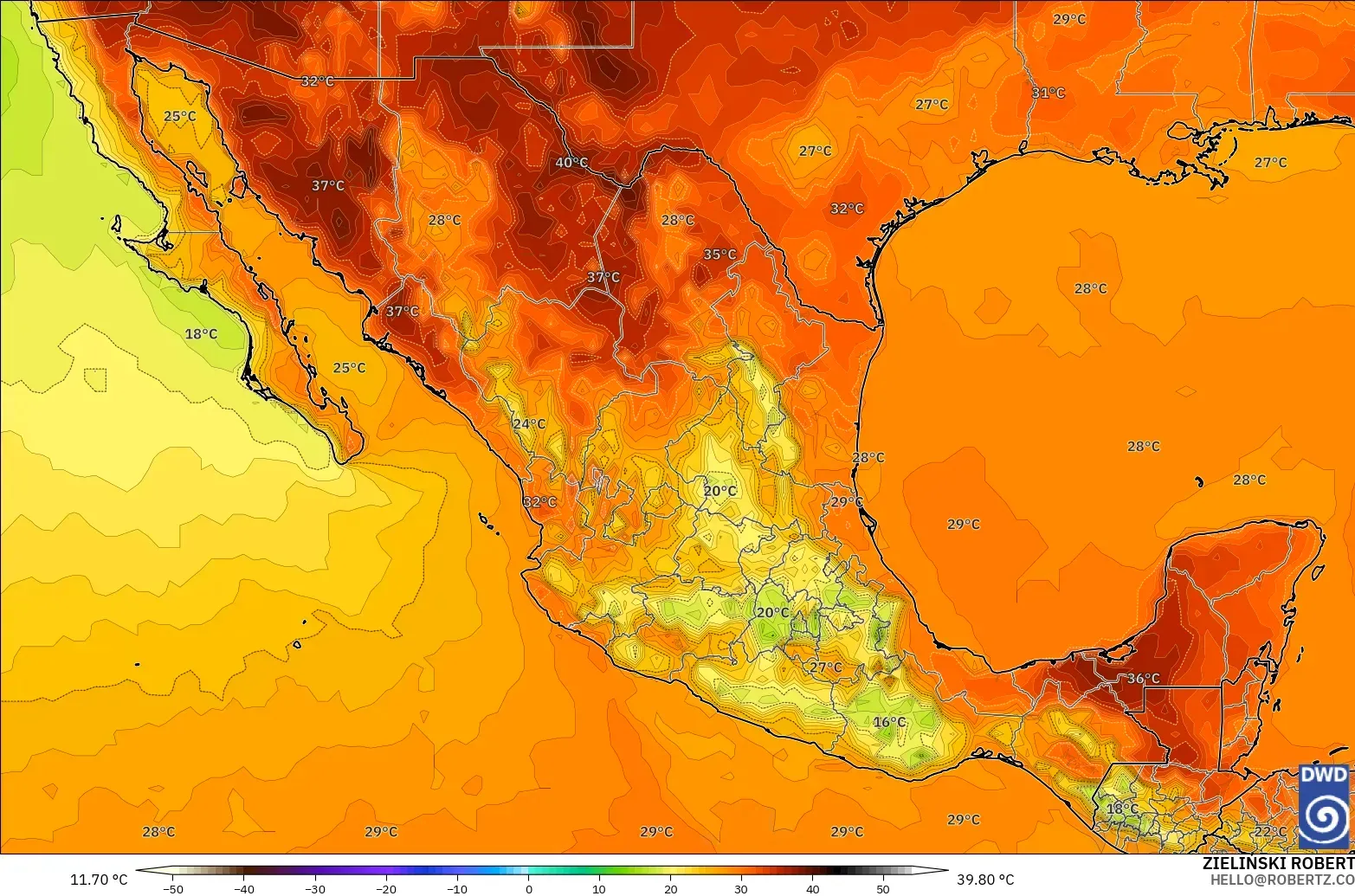 ICON modelo - Mexico, Temperature at 2m