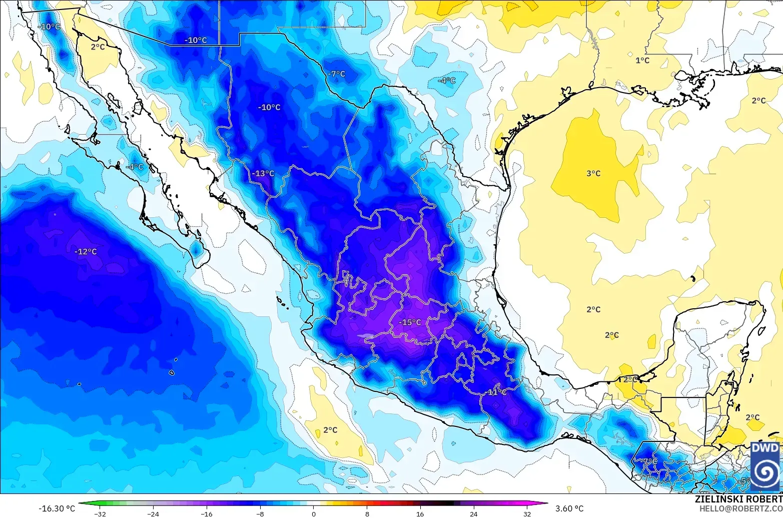 ICON modelo - Mexico, Temperature at 850hPa Anomaly