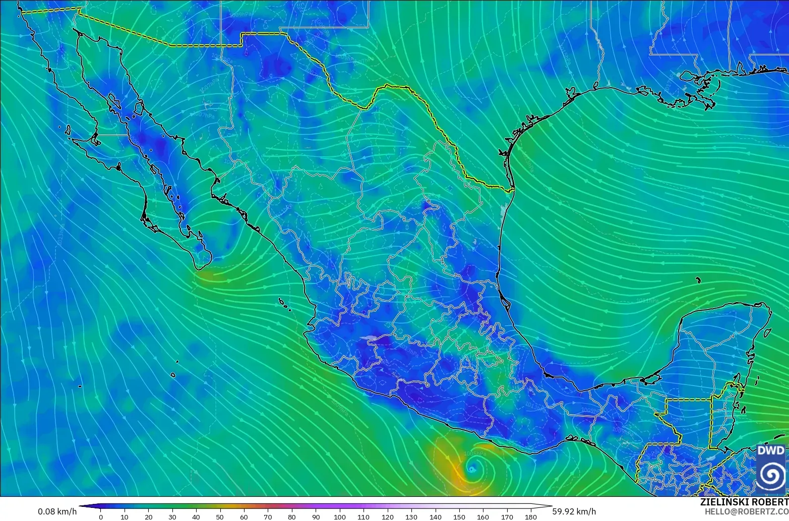ICON modelo - Mexico, Wind at 10m
