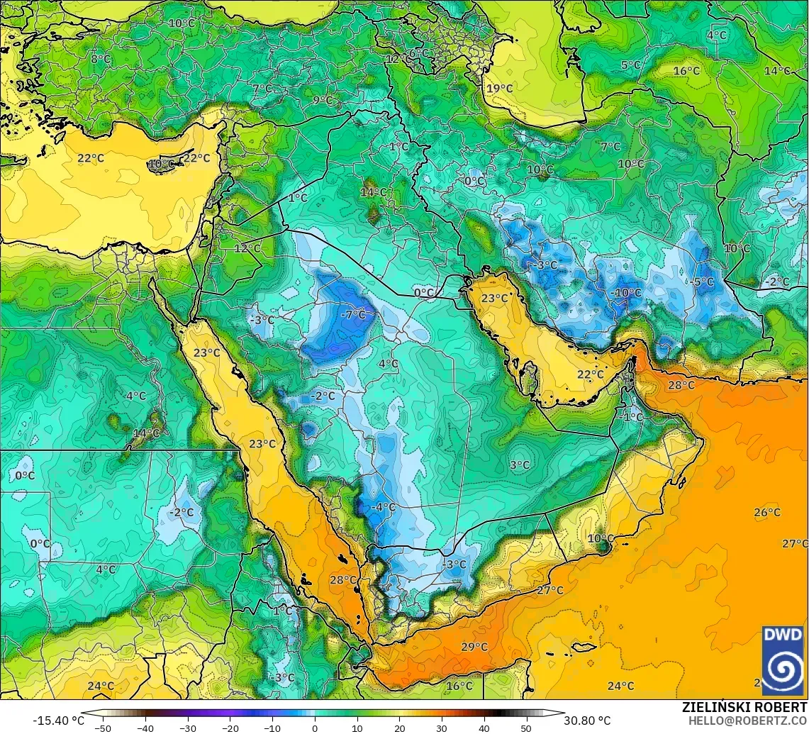 ICON modelo - Middle East, Dewpoint at 2m