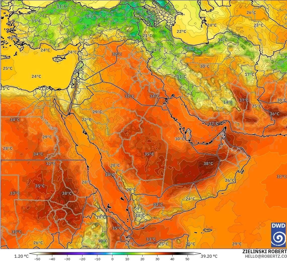 ICON modelo - Middle East, Temperature at 2m
