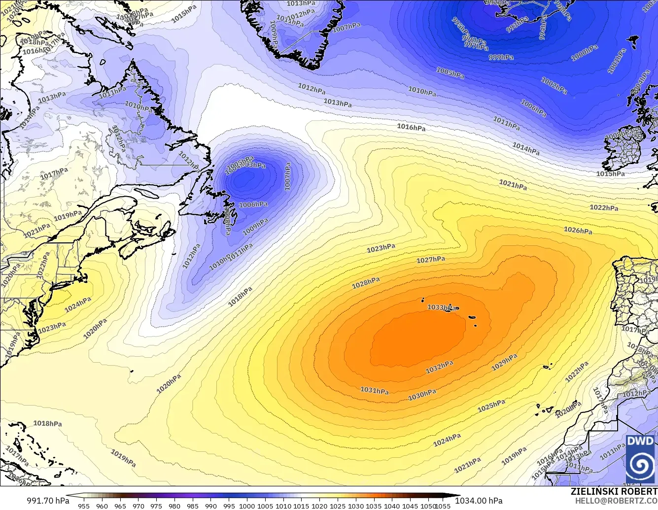 ICON modelo - North Atlantic, Pressure