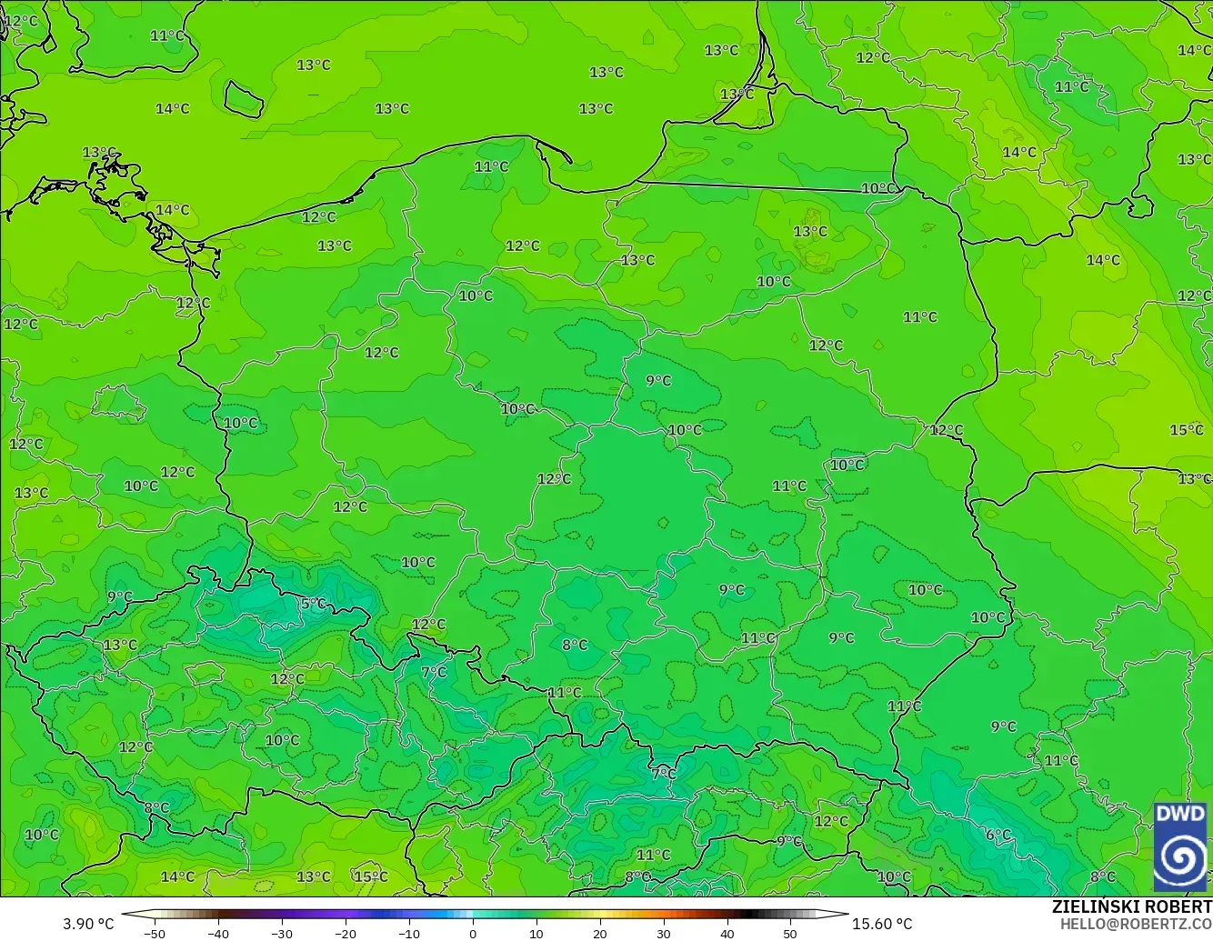 ICON modelo - Poland, Dewpoint at 2m