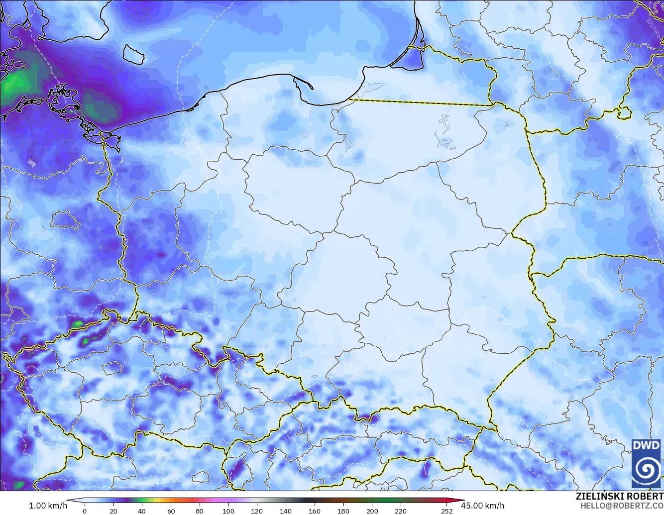 ICON modelo - Poland, Wind Gusts