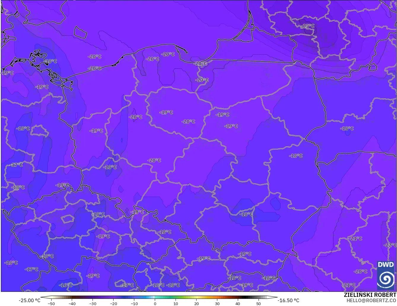 ICON modelo - Poland, Temperature at 500hPa