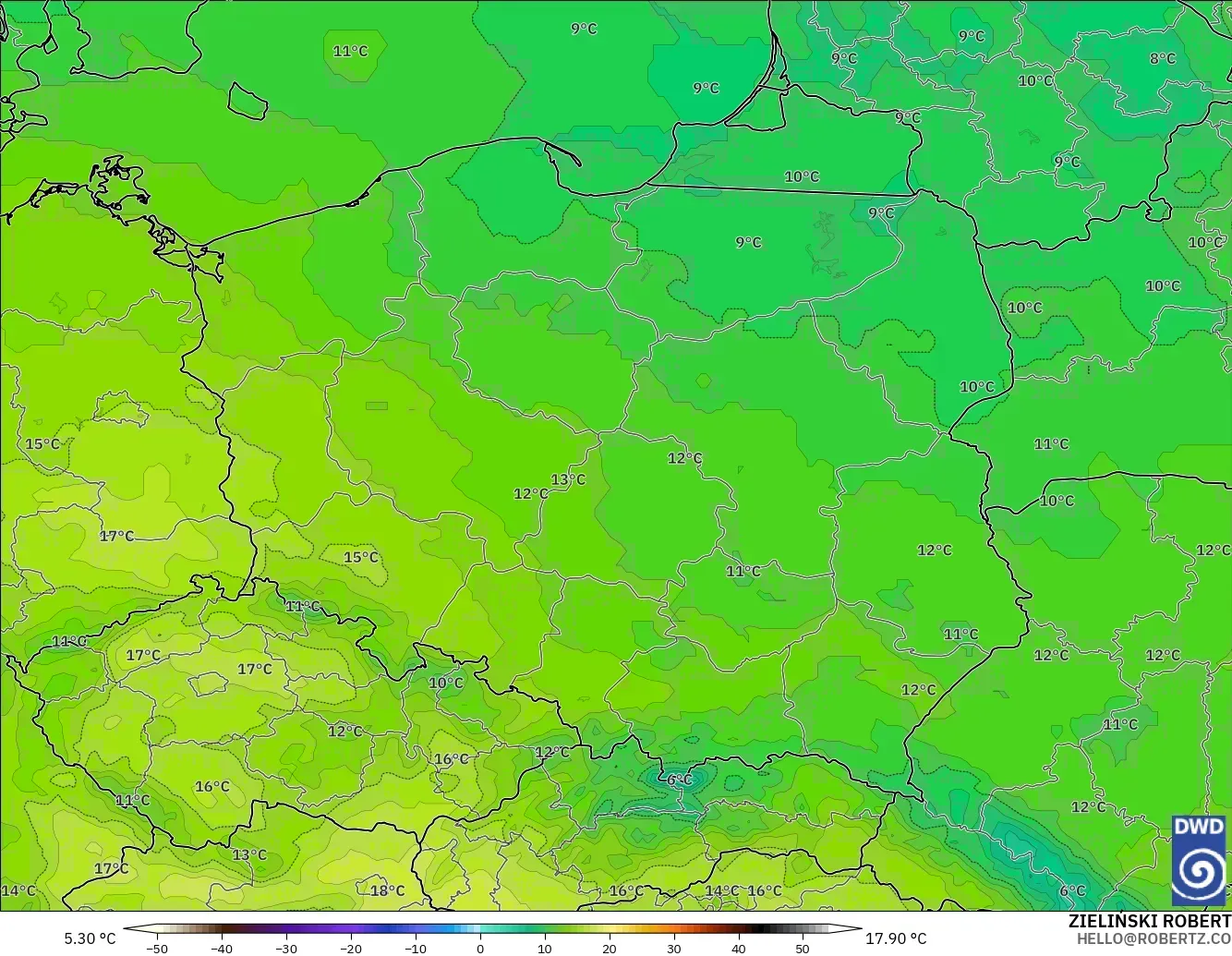 ICON modelo - Poland, Temperature at 850hPa