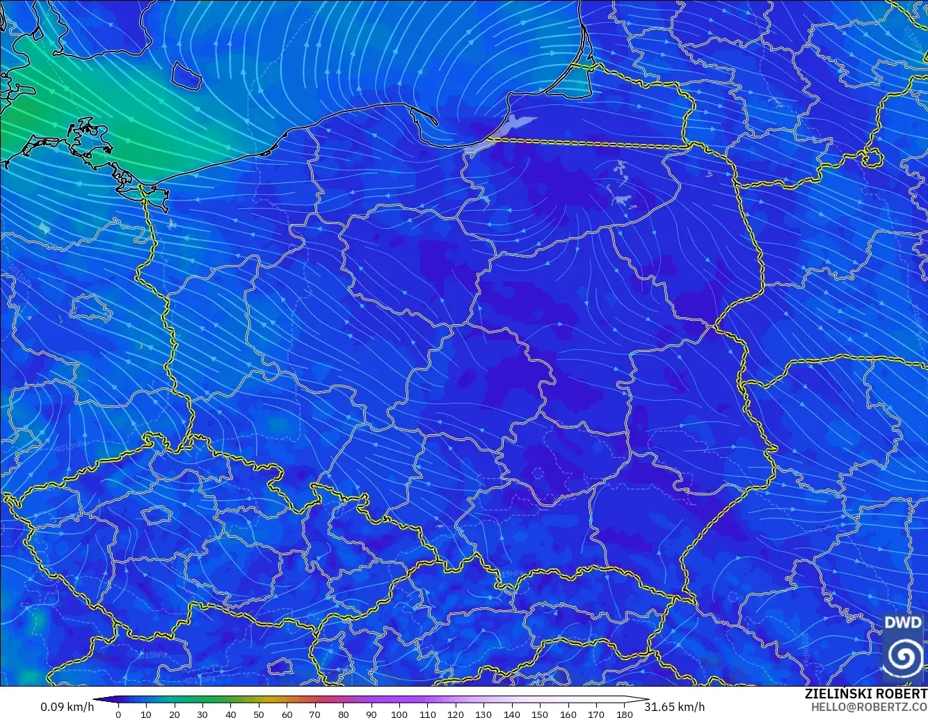 ICON modelo - Poland, Wind at 10m