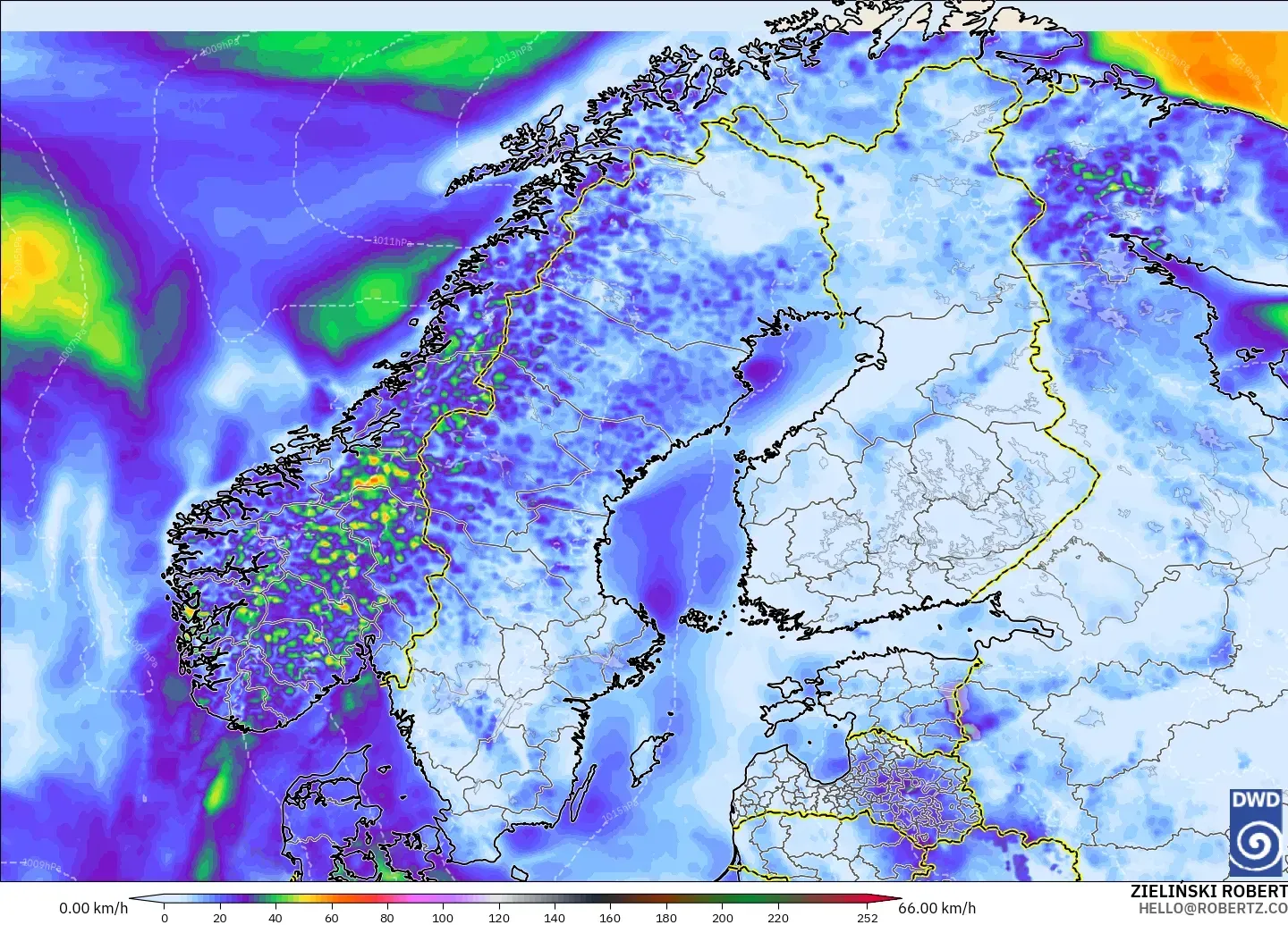 ICON modelo - Scandinavia, Wind Gusts Peak