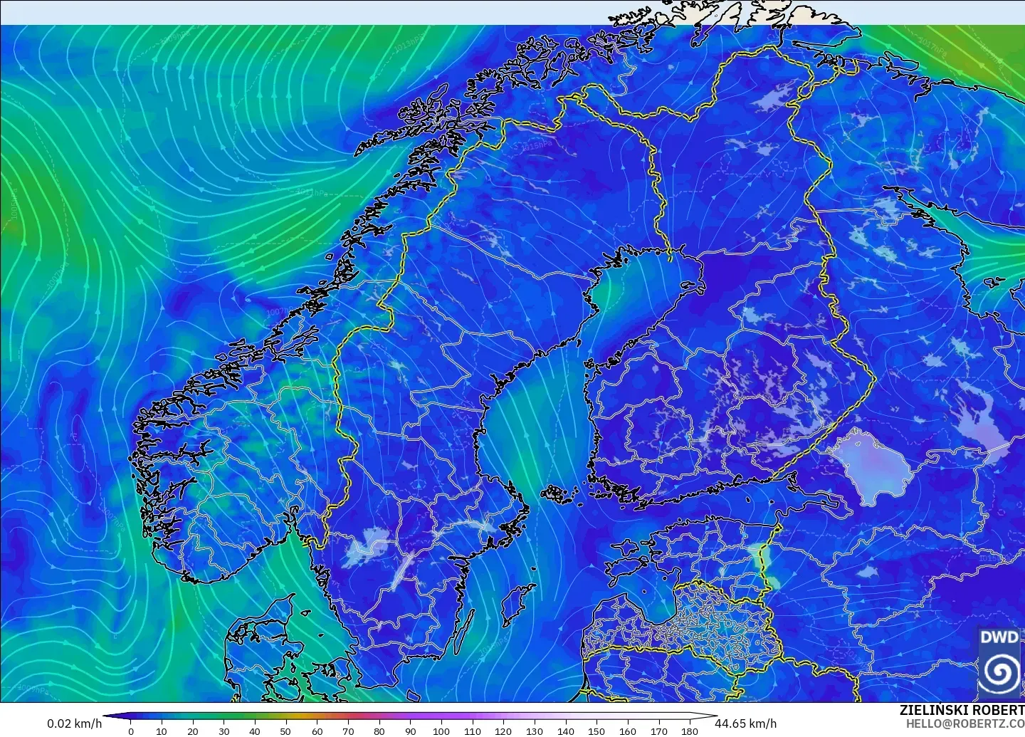 ICON modelo - Scandinavia, Wind at 10m