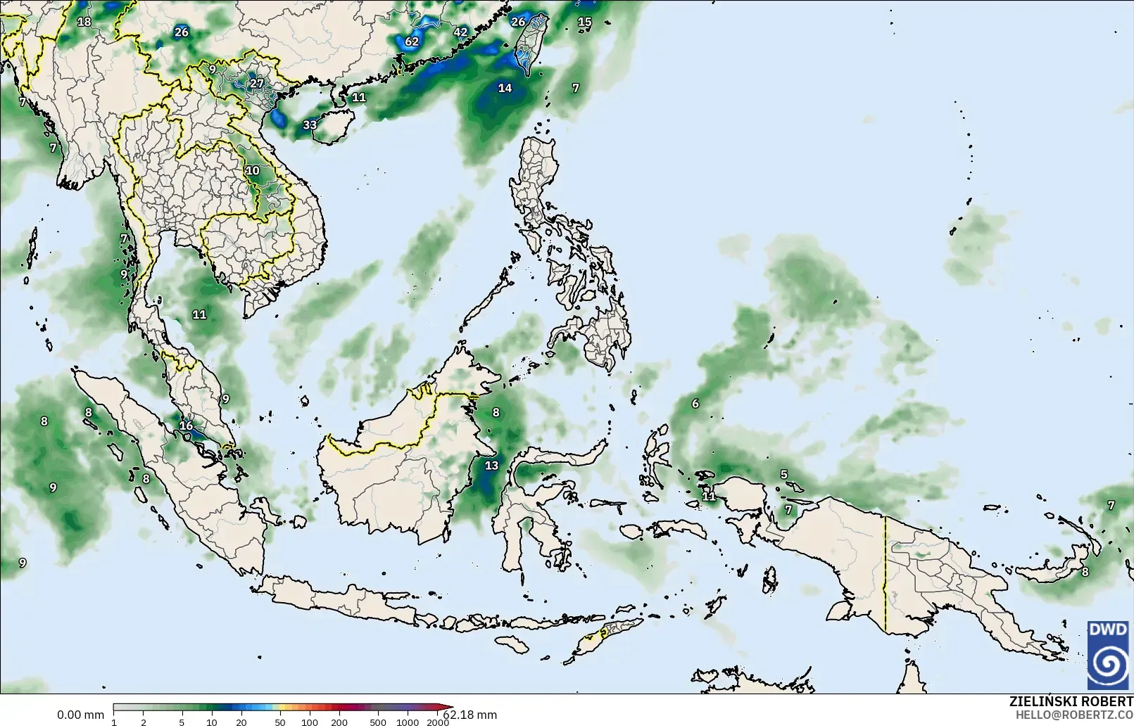 ICON modelo - South East Asia, Precipitation Accumulation