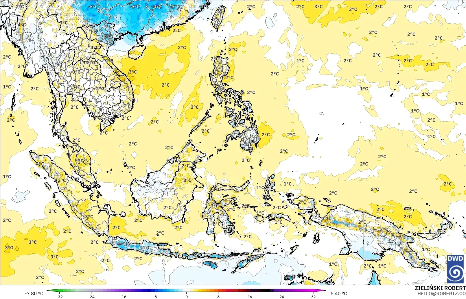 ICON model - Asia Tenggara, Anomali Suhu 2 m