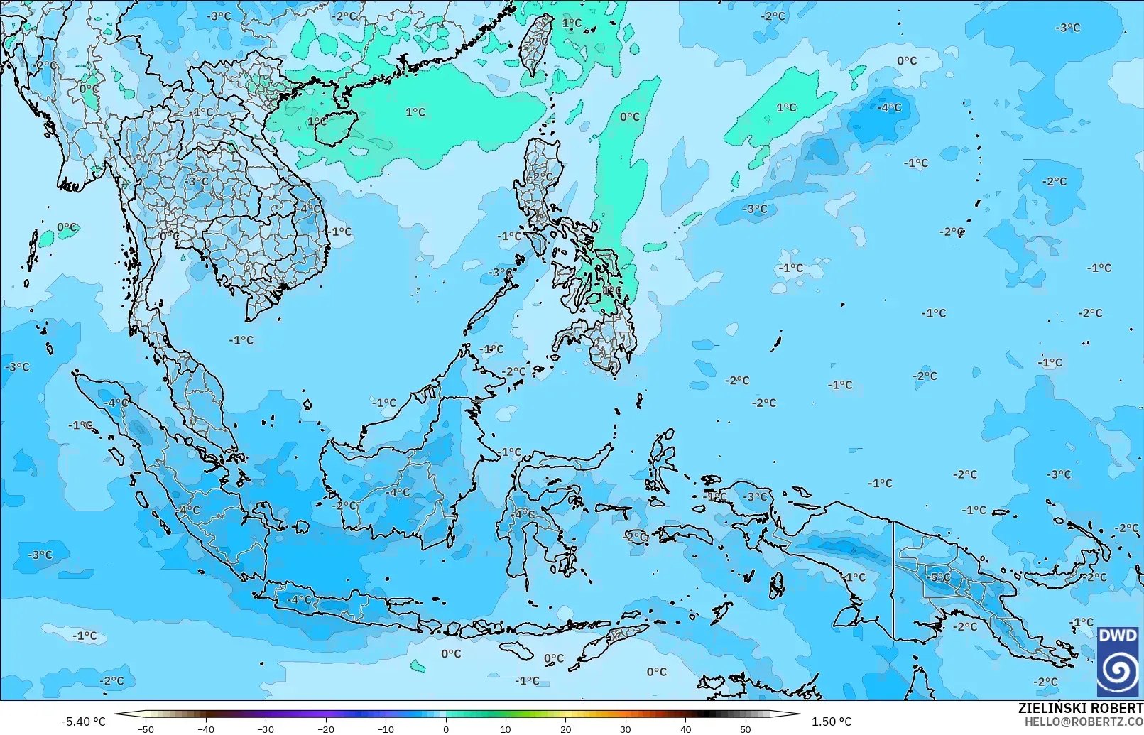 ICON modelo - South East Asia, Temperature at 500hPa