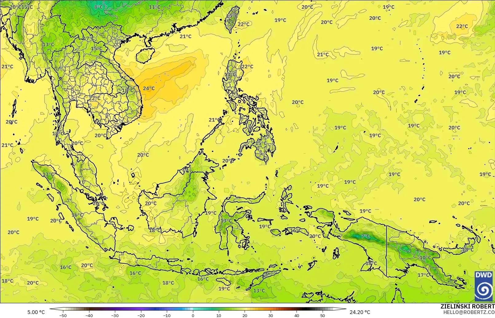 ICON model - Asia Tenggara, Suhu 850 hPa