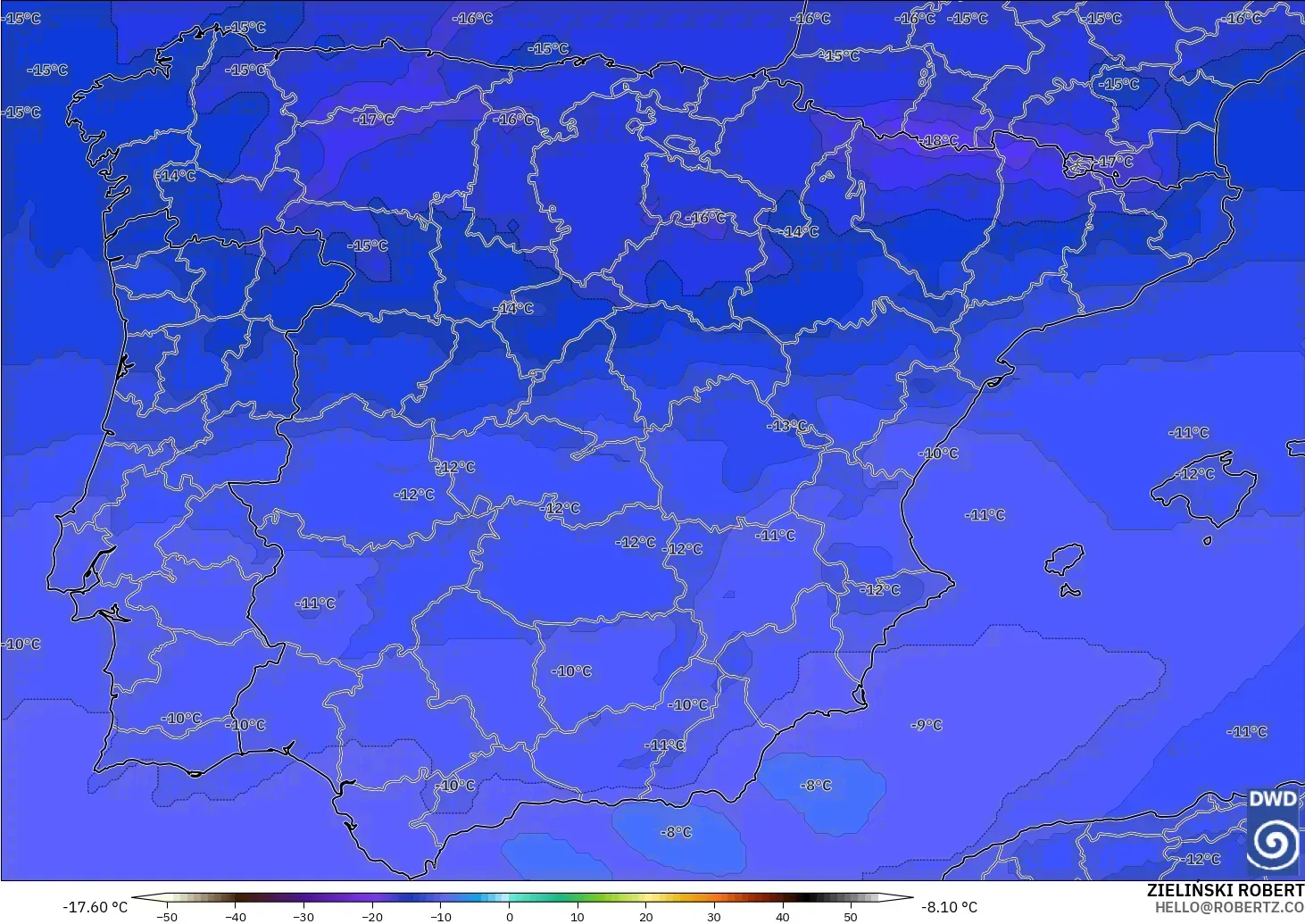 ICON modelo - Spain, Temperature at 500hPa
