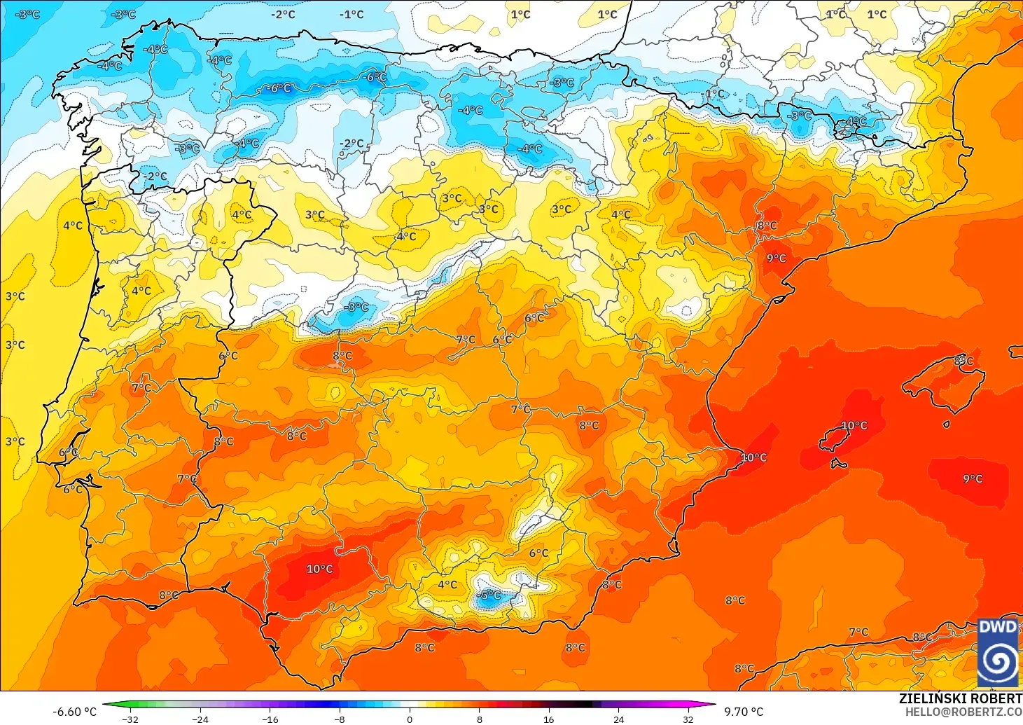 ICON model - Spanyol, Anomali Suhu 850 hPa