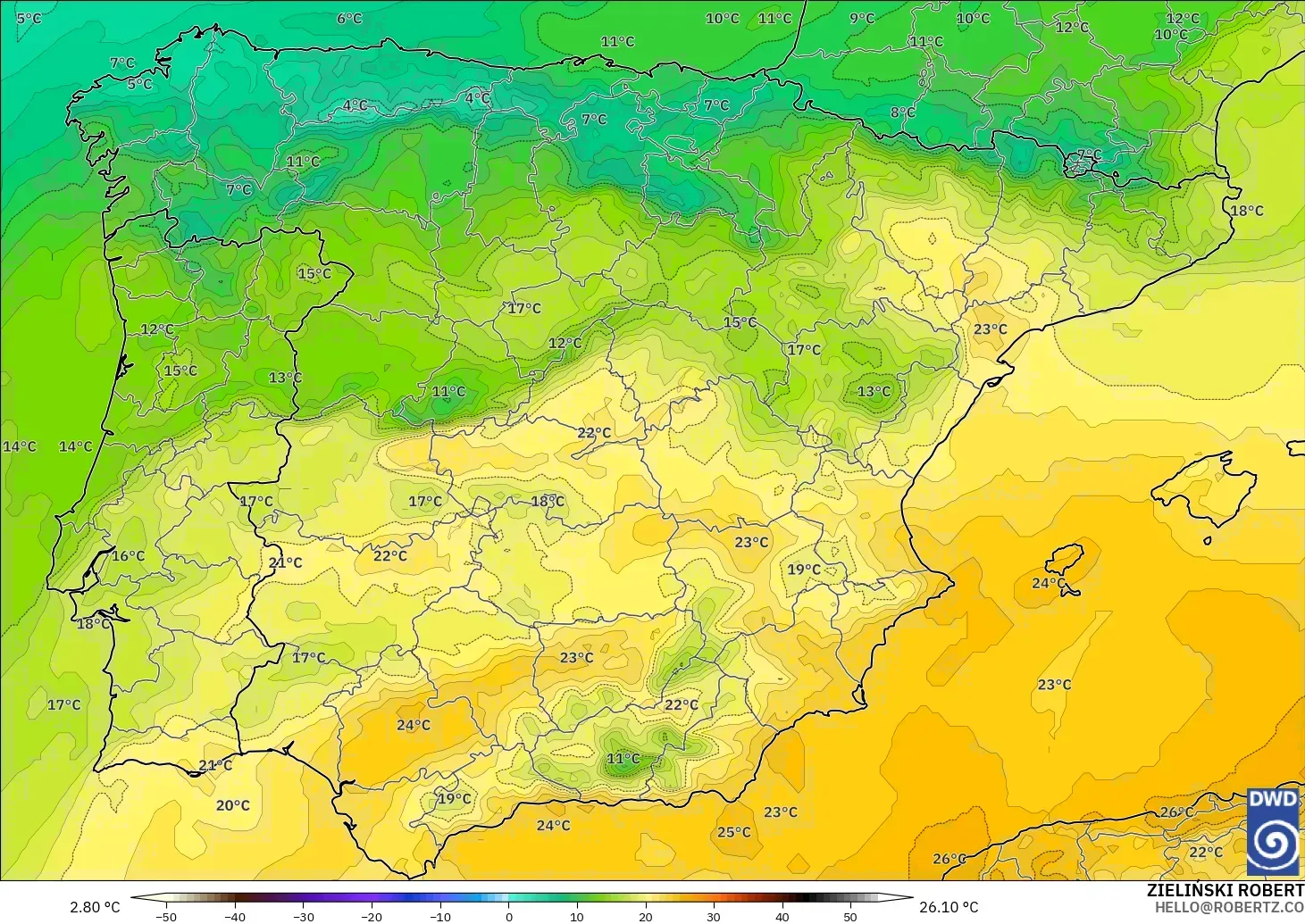 ICON modelo - Spain, Temperature at 850hPa