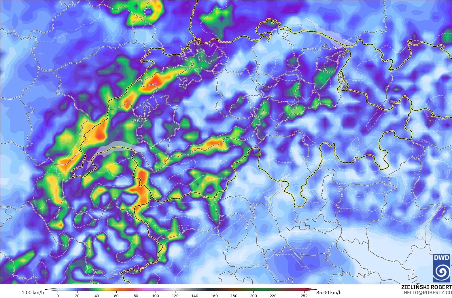 ICON modelo - Switzerland, Wind Gusts Peak
