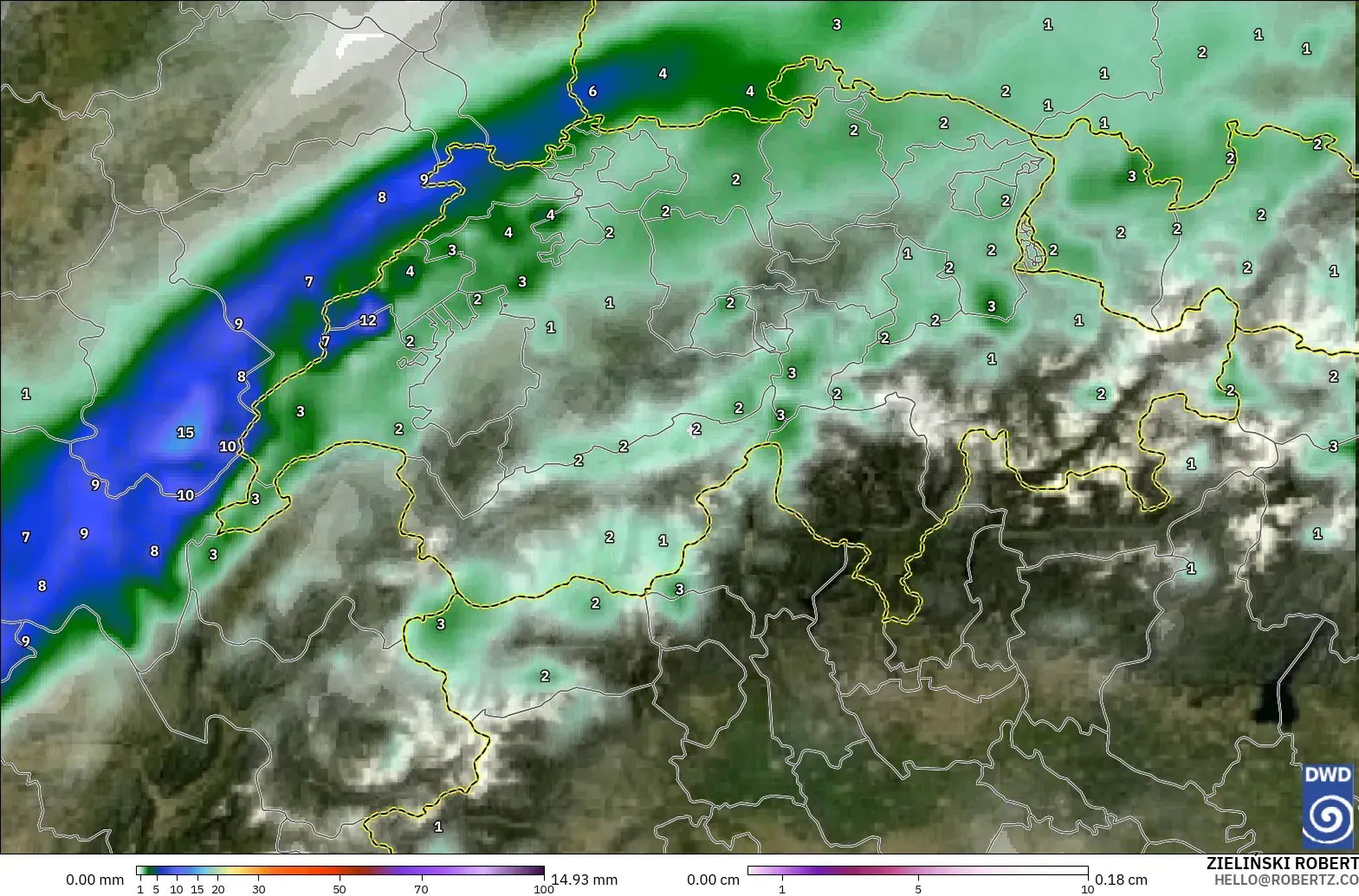 ICON modelo - Switzerland, Precipitation, Clouds, and Pressure