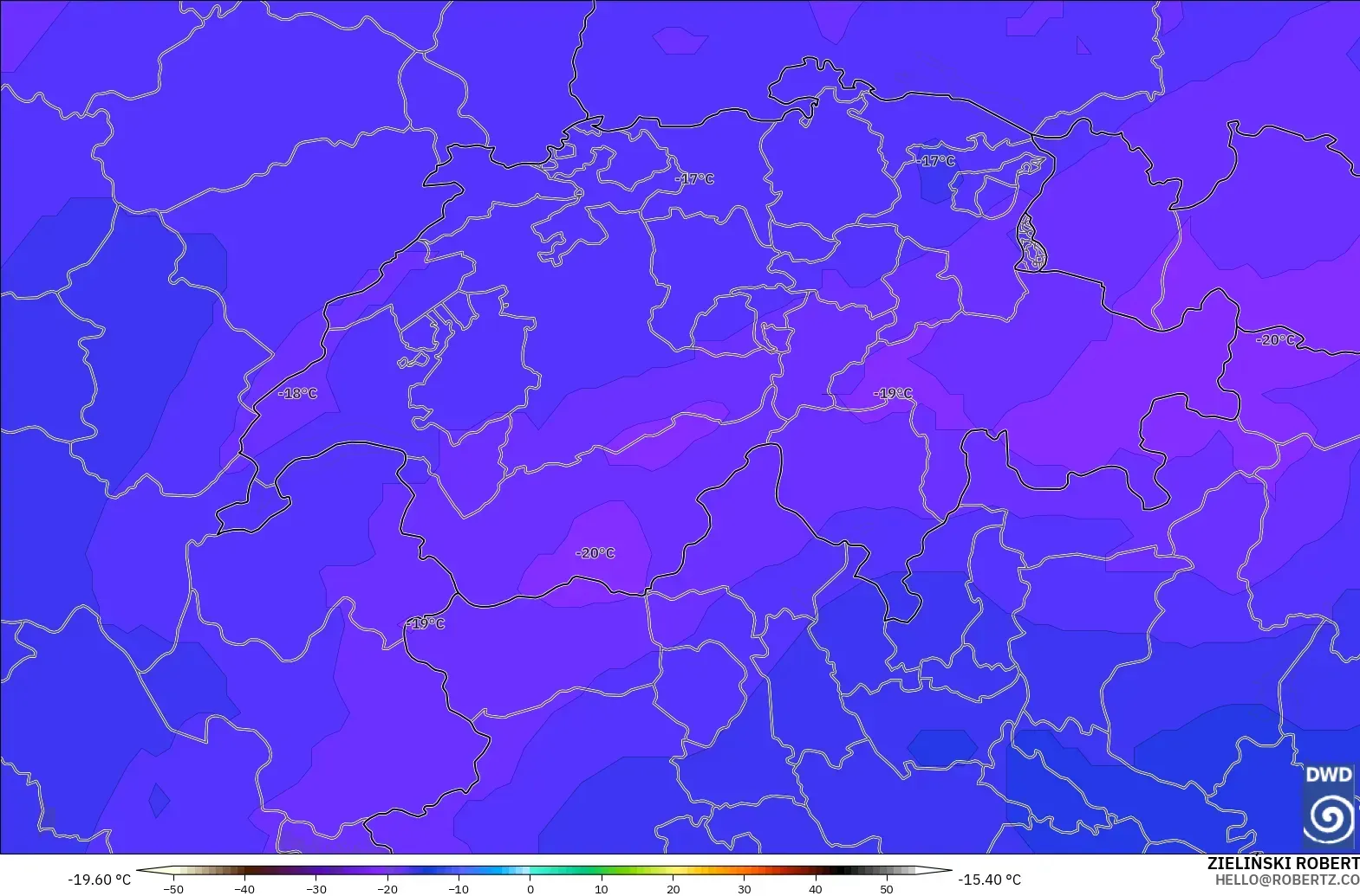 ICON modelo - Switzerland, Temperature at 500hPa