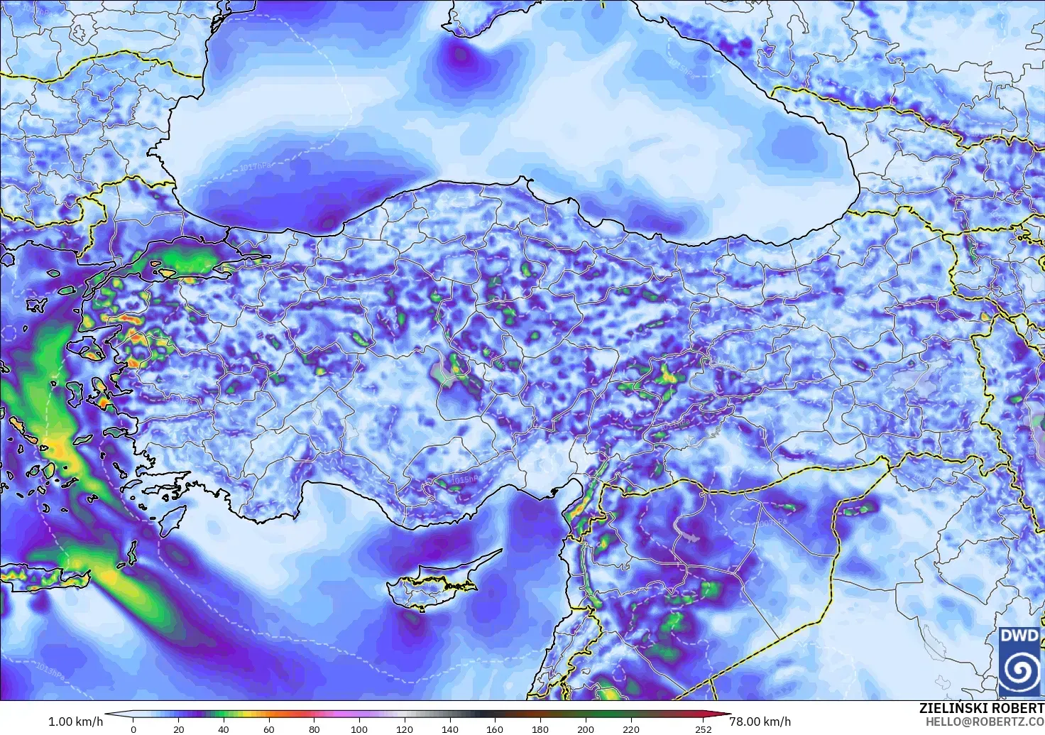 ICON modelo - Turkey, Wind Gusts