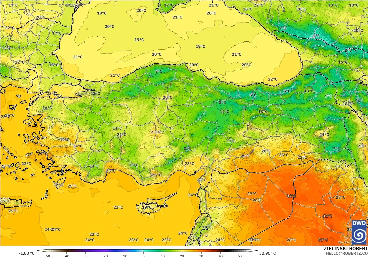 ICON modelo - Turkey, Temperature at 2m