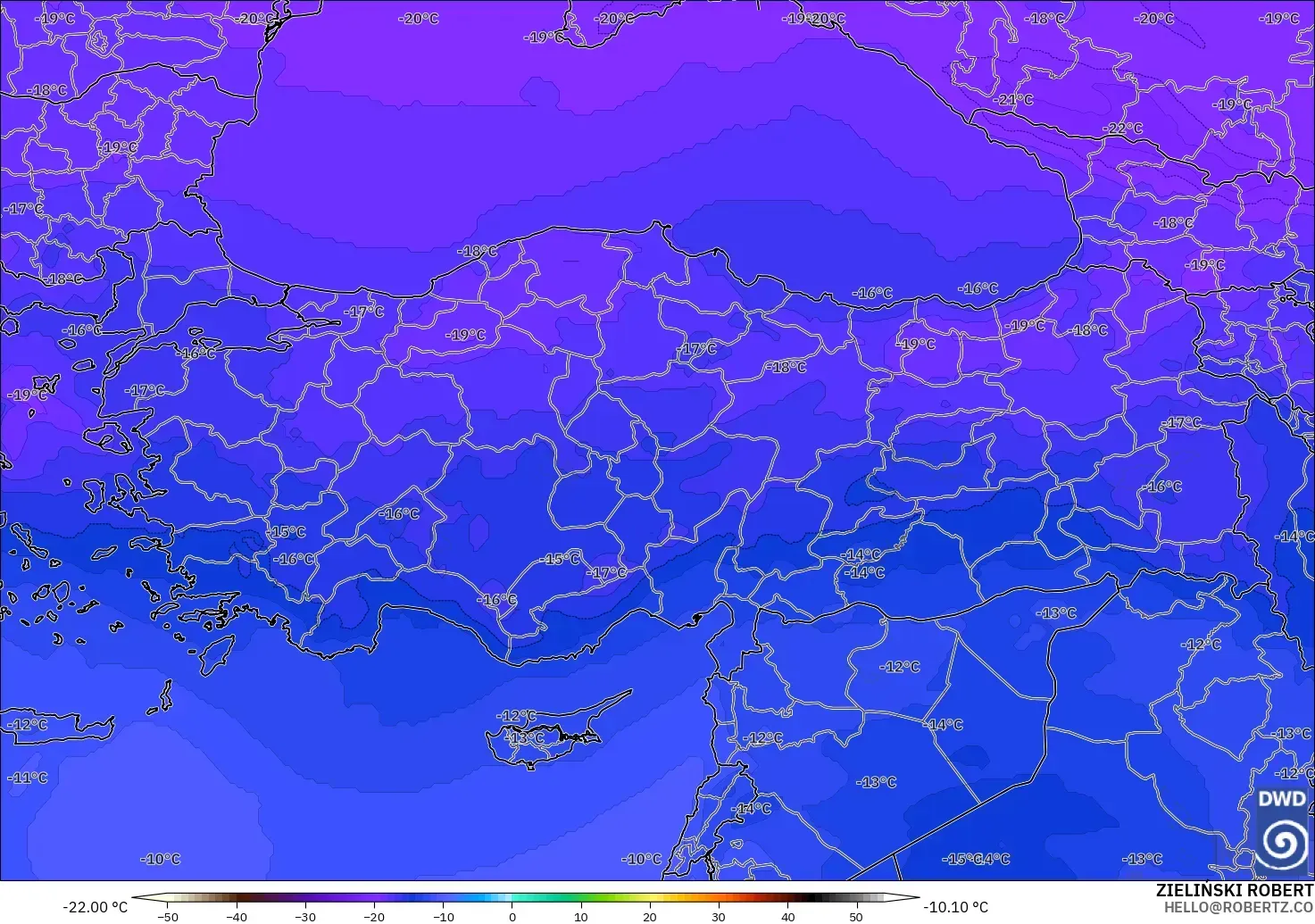 ICON modelo - Turkey, Temperature at 500hPa
