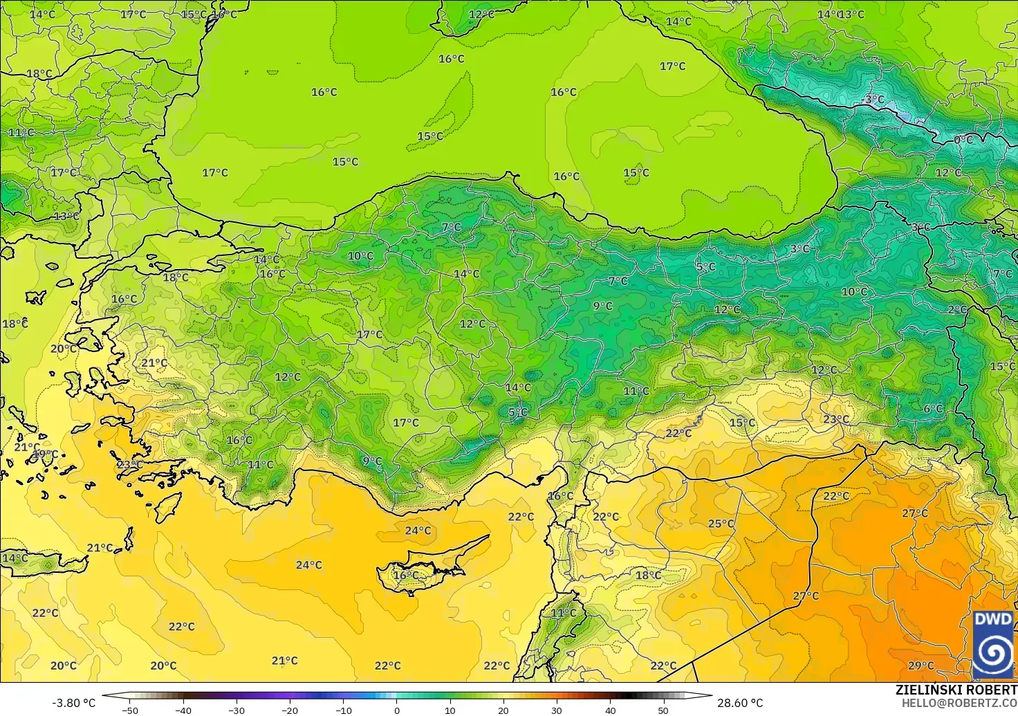 ICON modelo - Turkey, Temperature at 850hPa