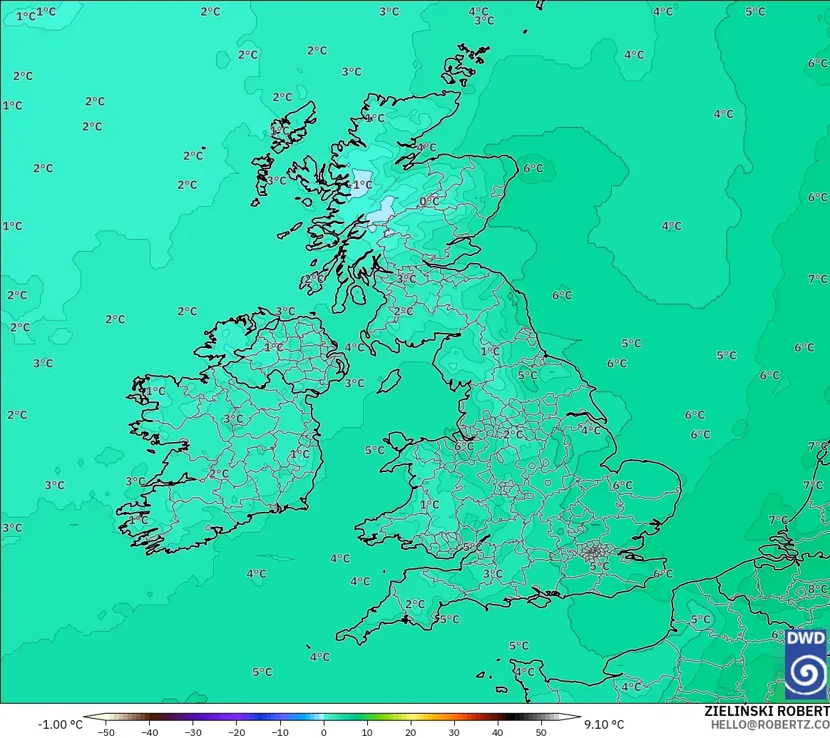 ICON modelo - United Kingdom, Temperature at 850hPa