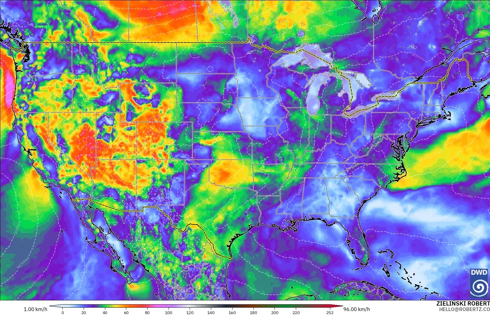 ICON modelo - United States, Wind Gusts Peak