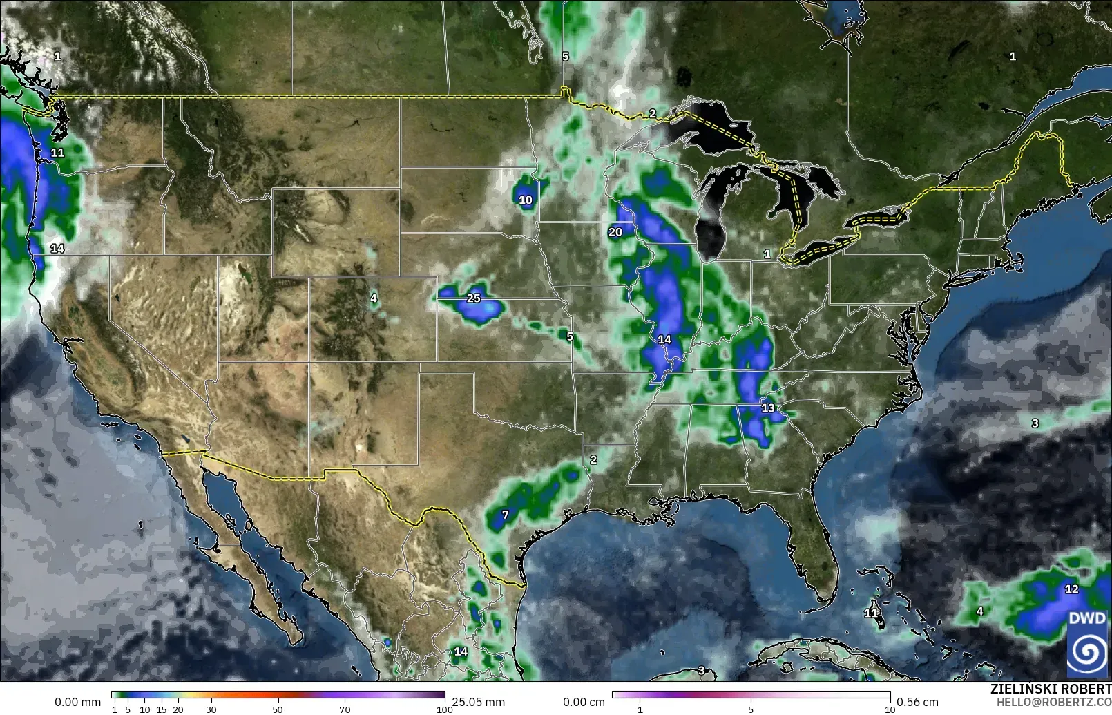 ICON modelo - United States, Precipitation, Clouds, and Pressure
