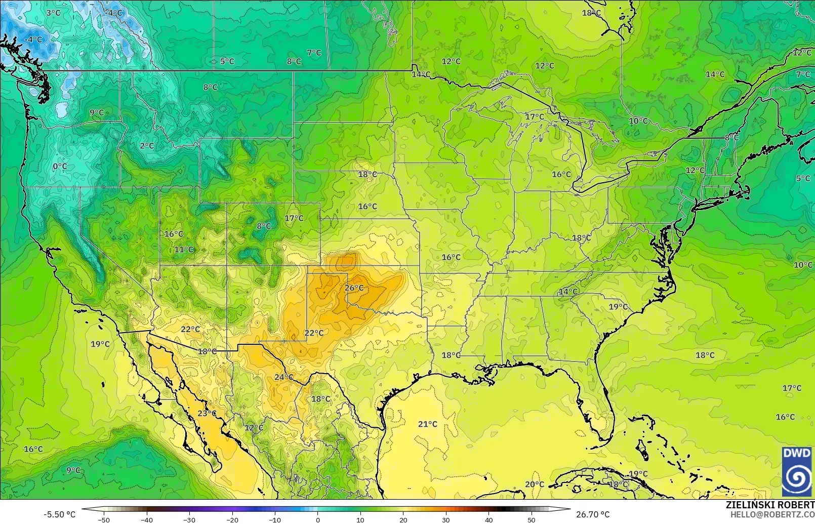 ICON modelo - United States, Temperature at 850hPa
