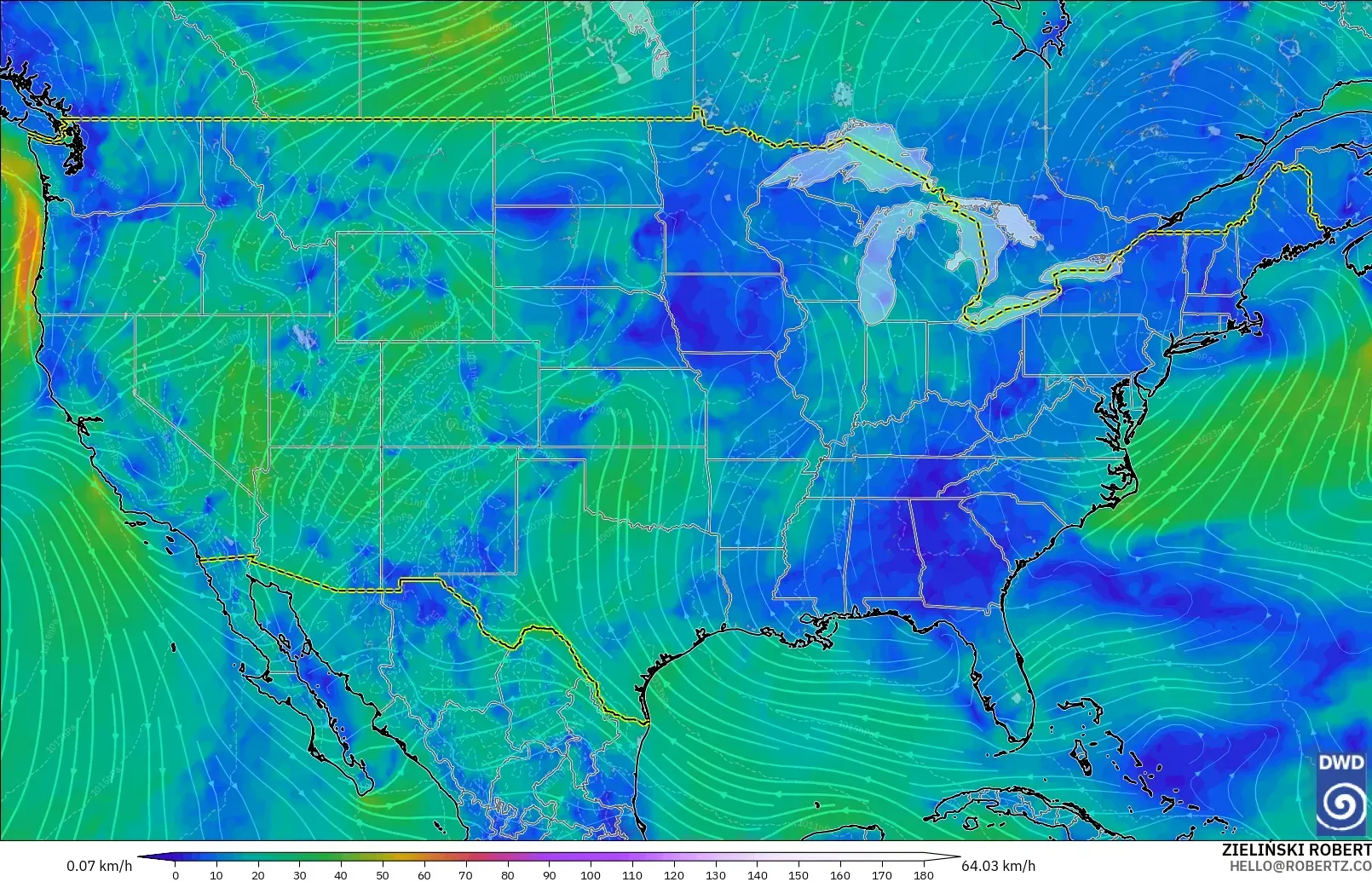 ICON modelo - United States, Wind at 10m