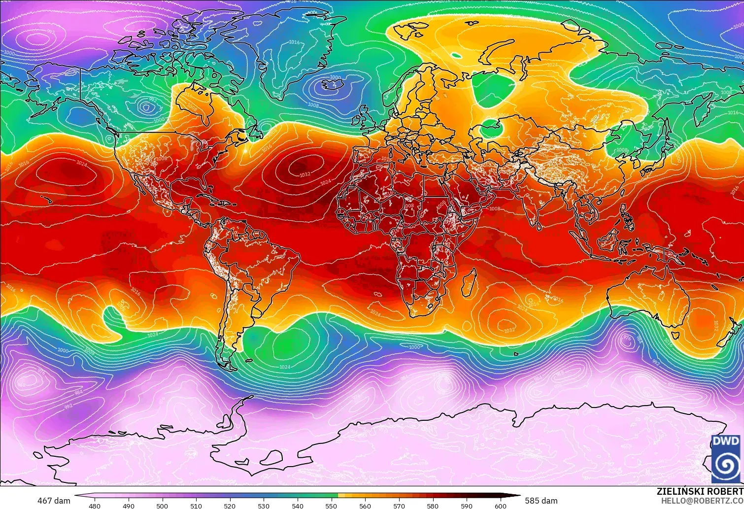 ICON model - Dunia, Ketinggian geopotensial pada 500 hPa