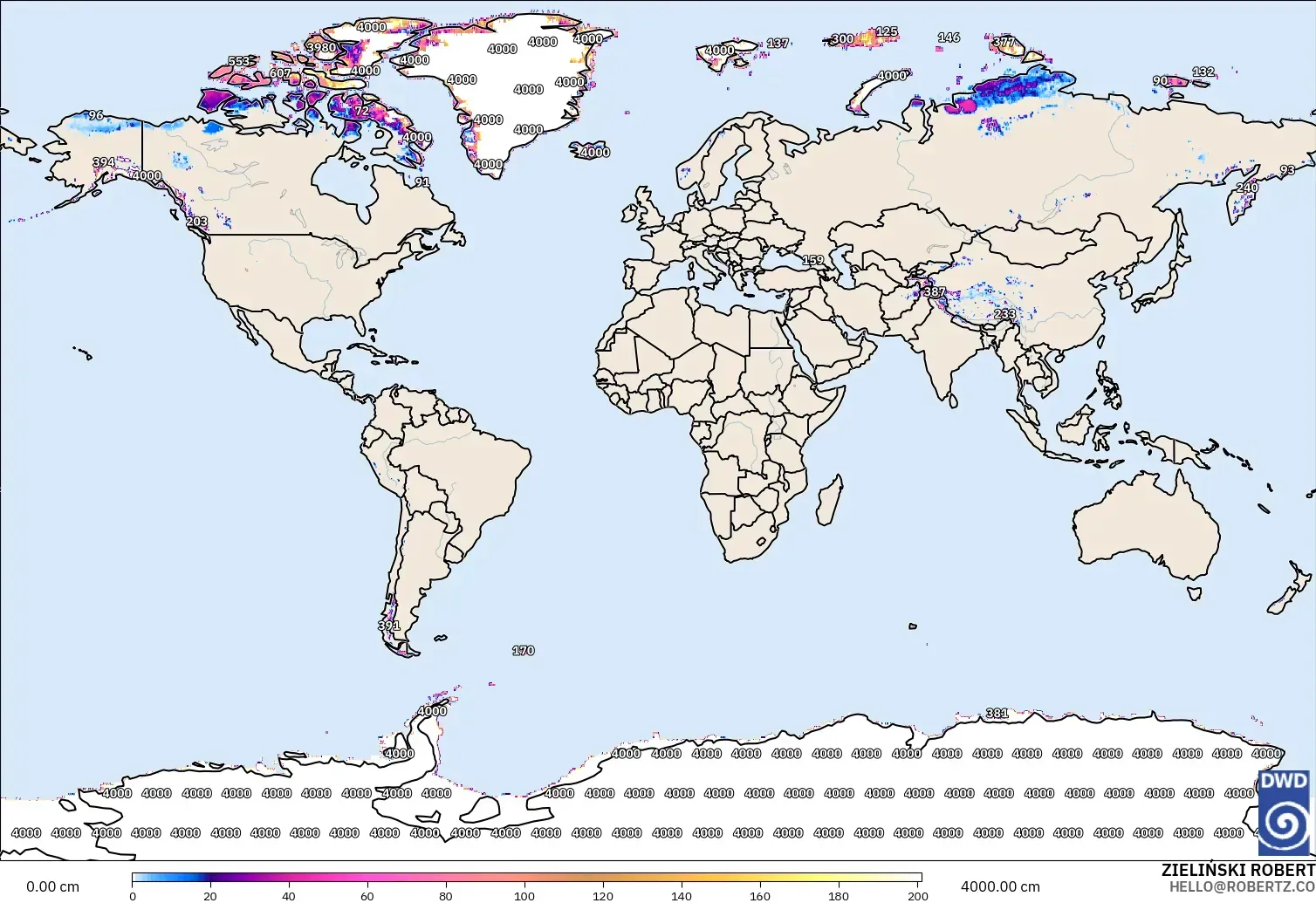 ICON modelo - World, Snow Depth