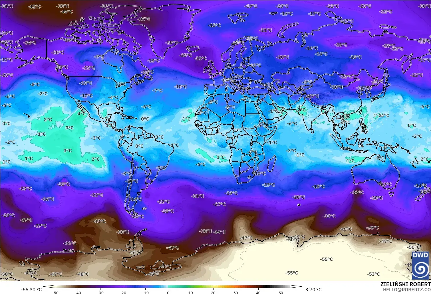 ICON model - Dunia, Suhu 500 hPa