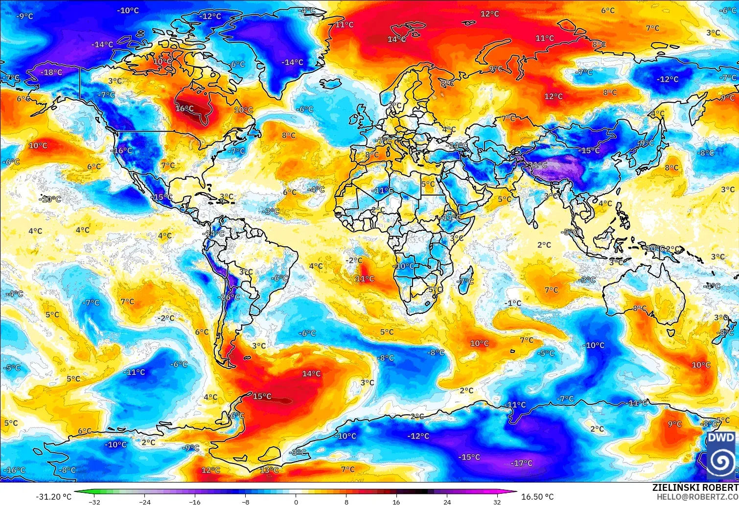 ICON model - Dunia, Anomali Suhu 850 hPa