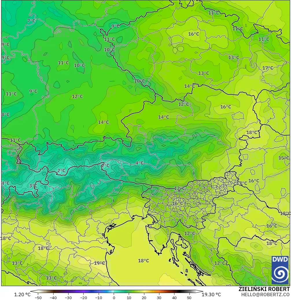 ICON model - Austria, Suhu 850 hPa