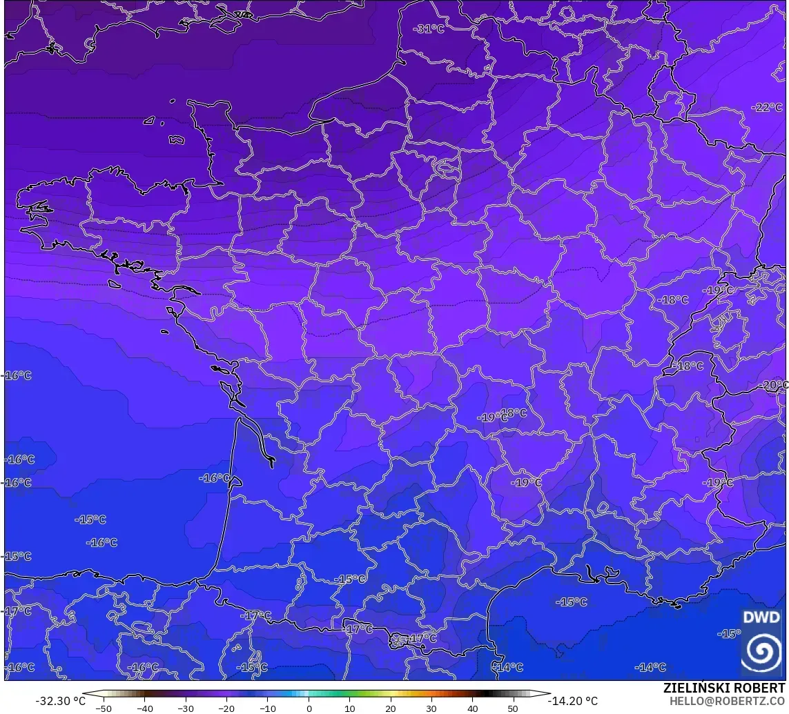 ICON model - Perancis, Suhu 500 hPa