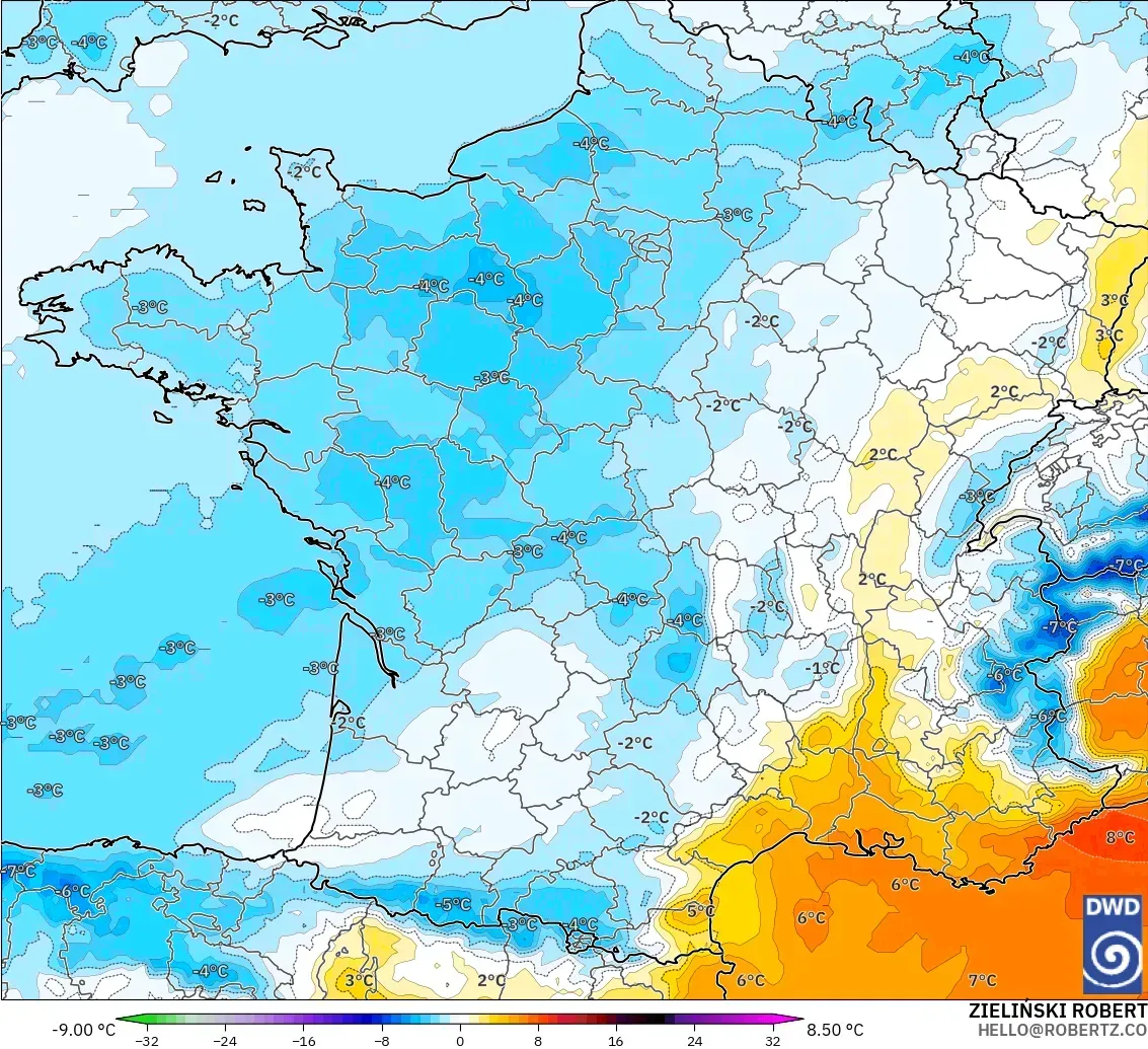 ICON model - Perancis, Anomali Suhu 850 hPa