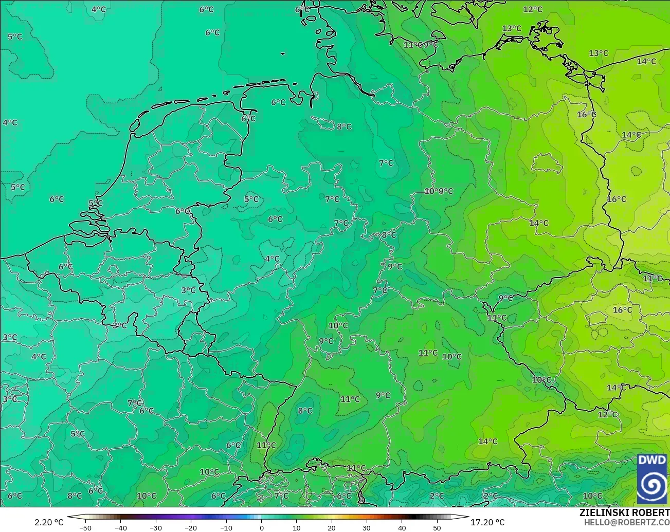 ICON model - Jerman, Suhu 850 hPa