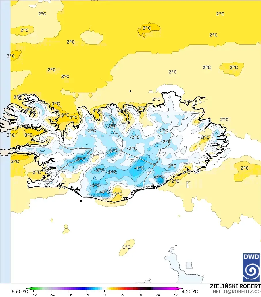 ICON model - Iceland, Anomali Suhu 2 m
