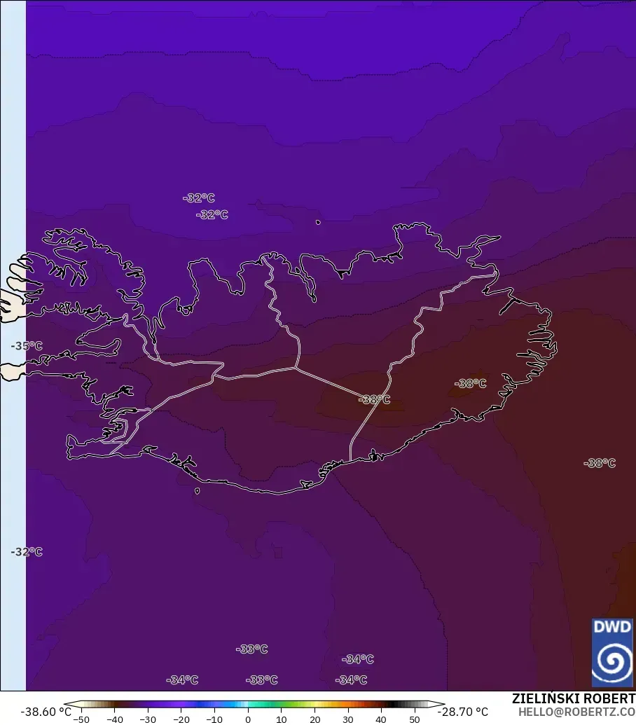 ICON model - Iceland, Suhu 500 hPa